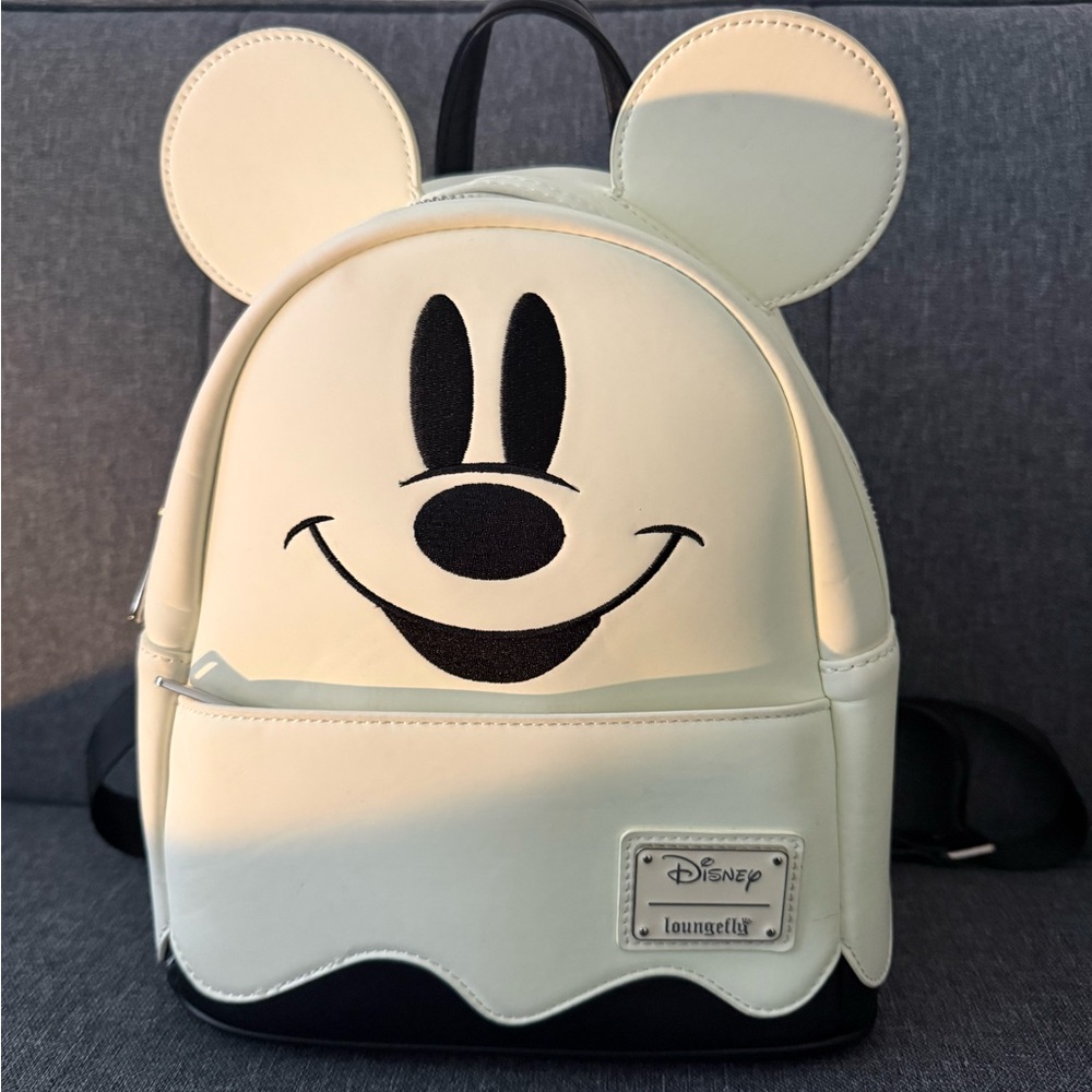 Disney Loungefly Halloween Ghost Mickey Mouse Glow In The Dark Mini Backpack